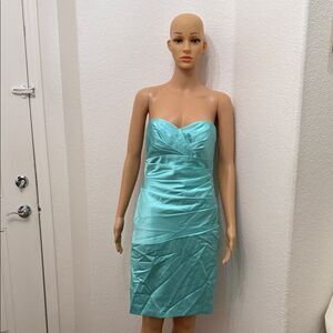 David's Bridal Strapless Dress Sz 4 Slimming Sweetheart Neck Turquoise Aqua Blue